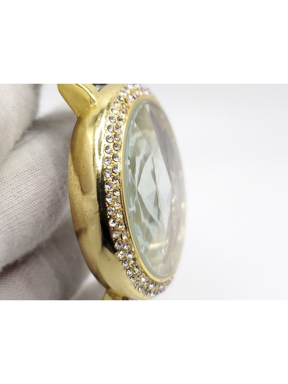 Strada Prisim Gem Quartz Watch Women New Battery Gold Tone Rhinestone Bezel 43mm - Picture 6 of 14